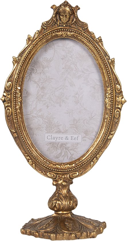 Clayre & Eef Fotolijst 14*9*26 cm / 10*15 cm Goudkleurig Kunststof, Glas Ovaal Kroon Fotokader Wissellijst Foto Frame