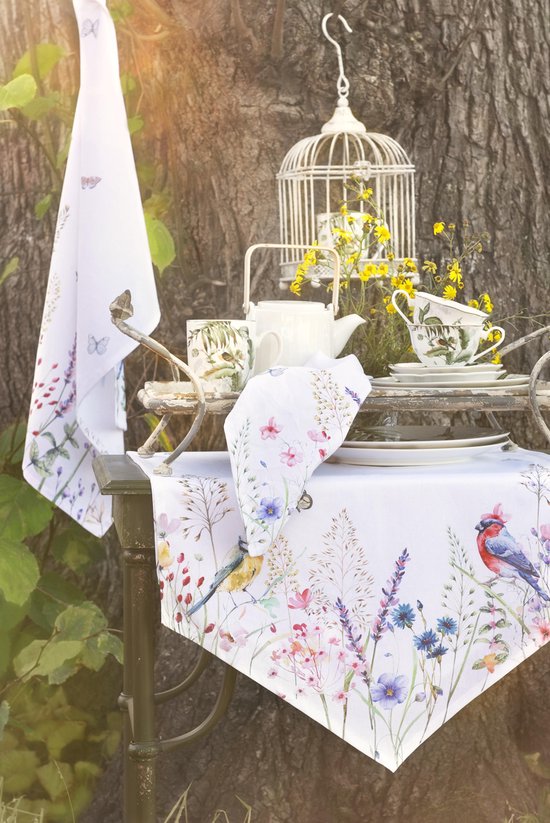 Clayre & Eef Ovenwant 16*30 cm Wit Groen Katoen Vogels en bloemen Ovenhandschoen Cadeau voor haar