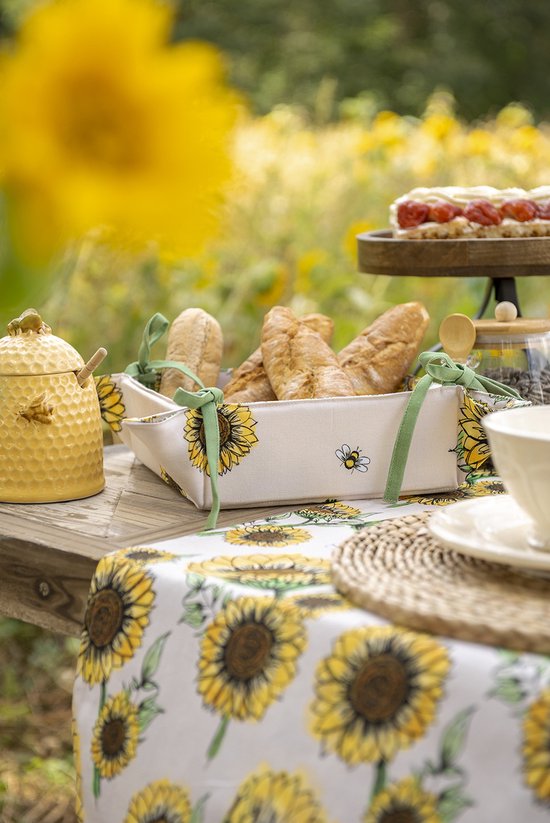 Clayre & Eef Keukenschort 70x85 cm Beige Geel Katoen Zonnebloemen BBQ Schort Cadeau voor haar Kookschort