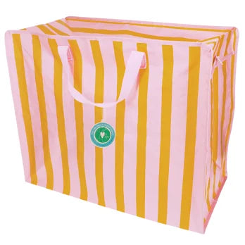 Rex London Jumbo Opbergtas shopper Roze Oranje Strepen - 78 Liter - Grote Verhuistas Wasgoedtas - 58 x 28 x 48 cm
