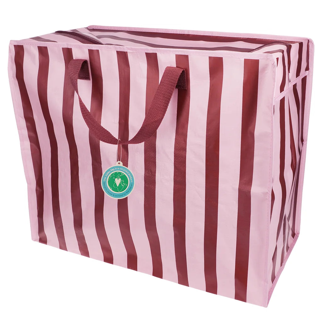 Rex London Jumbo Opbergtas shopper bruin roze Strepen - 78 Liter - Grote Verhuistas Wasgoedtas - 58 x 28 x 48 cm