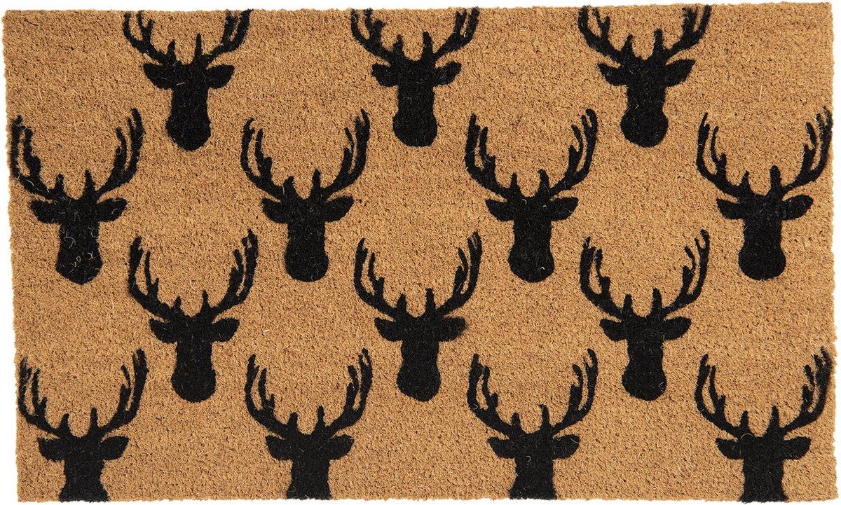 Clayre & Eef Deurmat 75x45 cm Bruin Kokosvezel Rubber Rechthoek Eland Mat Schoonloopmat Doormat