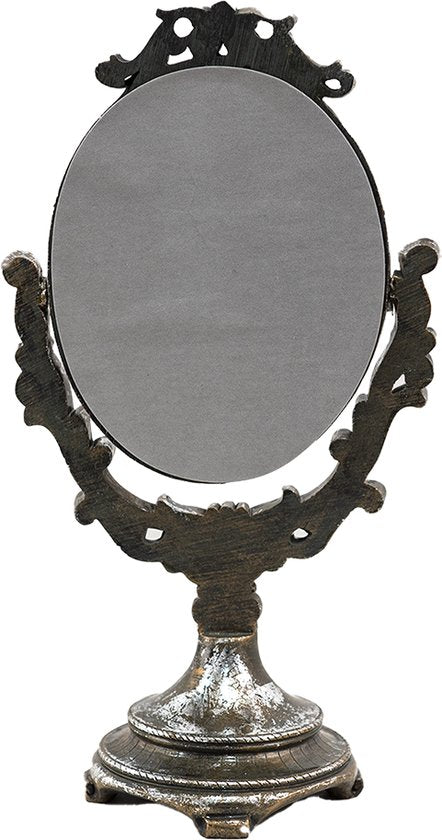 Clayre & Eef Staande Spiegel 16x29 cm Bruin Zilverkleurig Kunststof Tafel Spiegel
