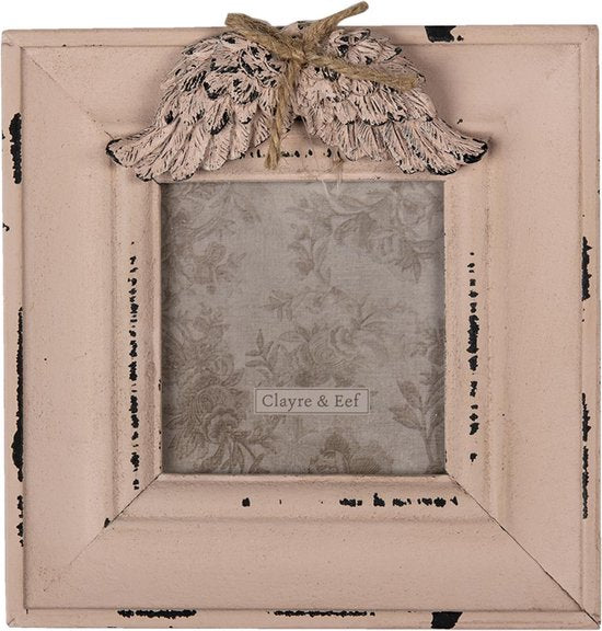 Clayre & Eef Fotolijst 14*2*14 cm / 7*7 cm Roze MDF Glas Vleugels Fotokader Wissellijst Foto Frame