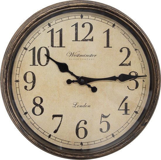 Clayre & Eef Wandklok Ø 30x4 cm Bruin Kunststof Glas Westminster Clock Company London Muurklok
