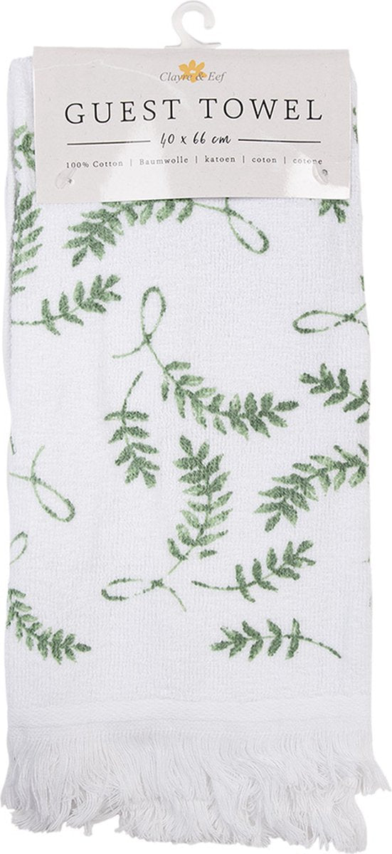 Clayre & Eef Gastendoekje 40x66 cm Wit Groen Katoen Takjes Toilet Handdoek