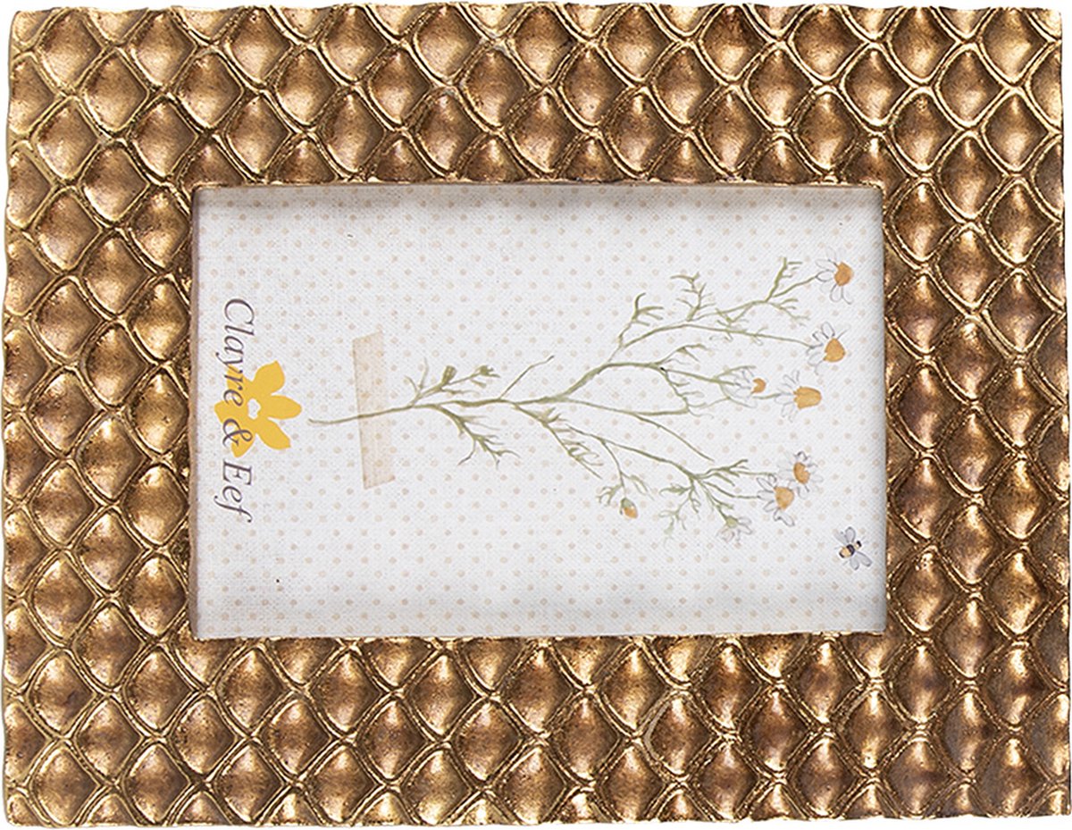 Clayre & Eef Fotolijst 10x15 cm Goudkleurig Kunststof Honingraat Fotokader Wissellijst Foto Frame