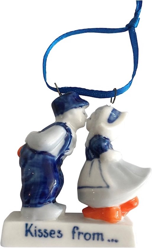Kerstornament - Kissing couple - Delfts blauw - Keramiek - 6 cm