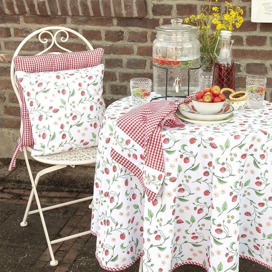 Clayre & Eef Theedoek 50*70 cm Rood Wit Katoen Aardbeien Keukenhanddoek Keukendoek Vaatdoek