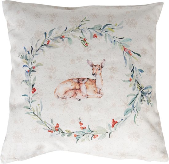 Clayre & Eef Kussenhoes 40*40 cm Meerkleurig Katoen Vierkant Hertjes Sierkussenhoes Kussen hoes