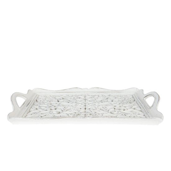 Clayre & Eef Decoratief Dienblad 40*27*4 cm Wit Kunststof Rechthoek Hartjes Serveerschaal