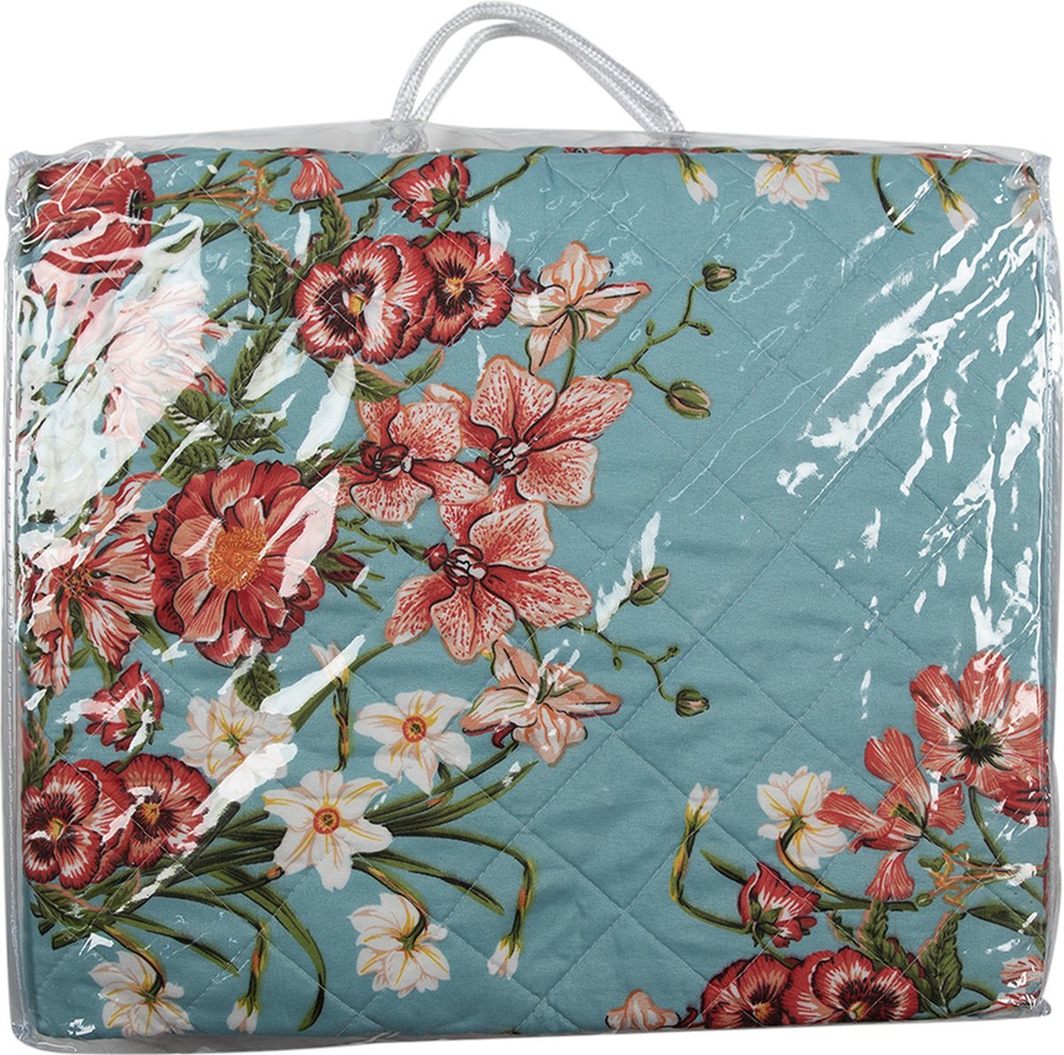 Clayre & Eef Bedsprei 140x220 cm Blauw Roze Katoen Polyester Rechthoek Bloemen Sprei