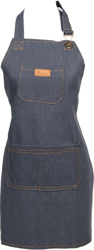 Clayre & Eef Kinder Keukenschort 58*48 cm Blauw Polyester Denim-Look Unie Kookschort Keukentextiel Moeder dochter