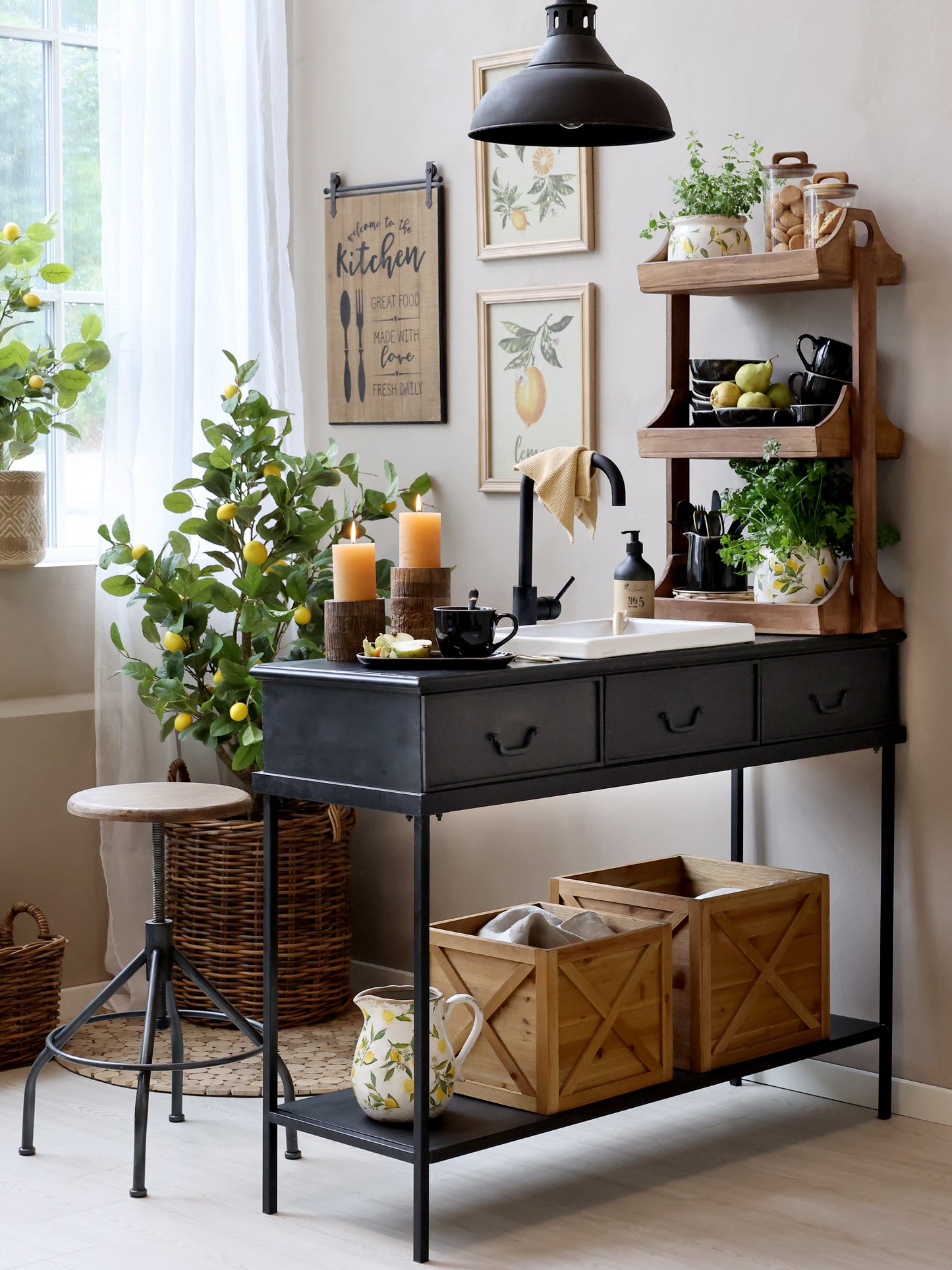 Chic Antique Limone Kan met Citroenmotief – Keramische Vaas / Decoratie – Landelijke Stijl – 20 cm