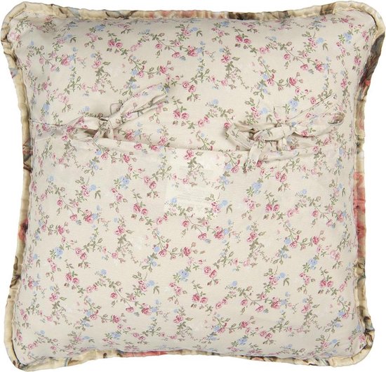 Clayre & Eef Kussenhoes 40*40 cm Beige Roze Polyester Katoen Vierkant Bloemen Sierkussenhoes Kussen hoes