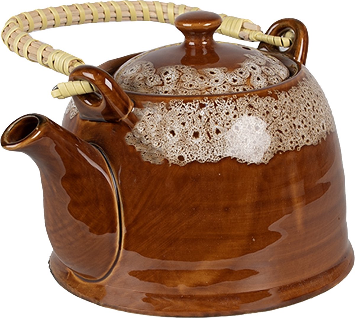 Clayre & Eef Theepot met Filter 750 ml Bruin Groen Keramiek Theekan