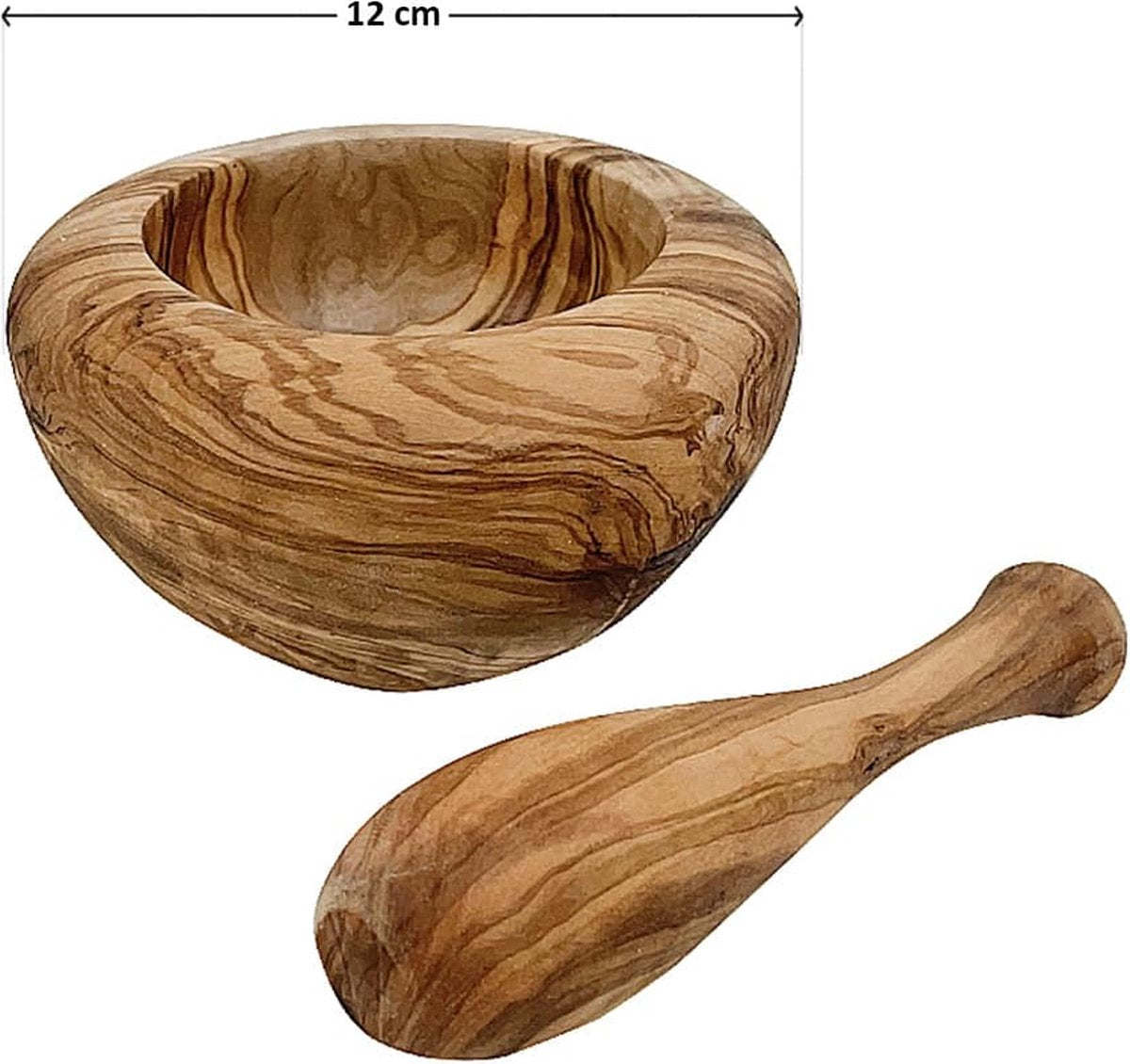 Olivenholz Erleben - Houten vijzel met stamper 12 cm - Olijfhout