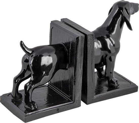 Clayre & Eef Boekensteunen Set van 2 Hond 25*9*15 cm Zwart Kunststof Boekenhouders Boekensteun