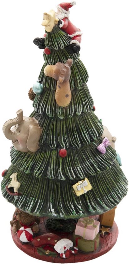 Clayre & Eef Muziekdoos Kerstboom Ø 12*24 cm Groen Rood Kunststof Kerstdecoratie Beeld Decoratief Figuur Decoratieve Accessoires