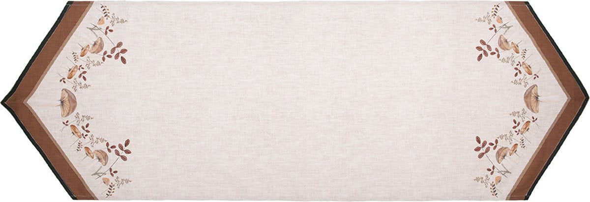 Clayre & Eef Tafelloper 50x160 cm Beige Katoen Paddenstoelen Tafelkleed