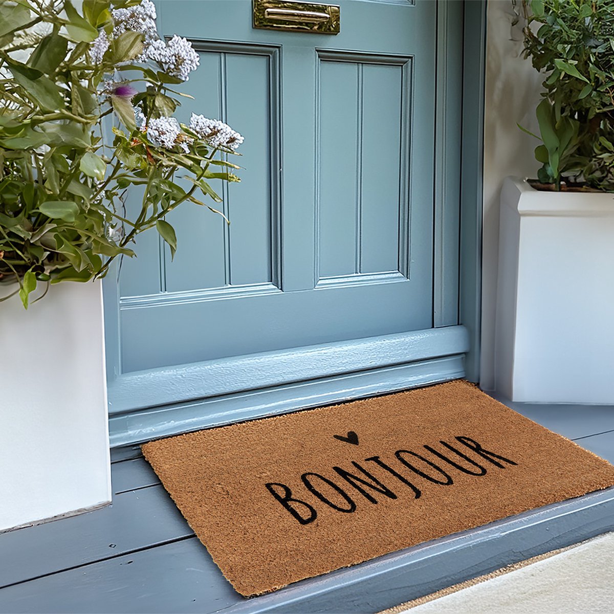 Clayre & Eef Deurmat 60x40 cm Bruin Kokosvezel PVC BONJOUR