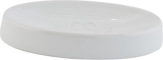 Clayre & Eef Zeepbakje 12*8*2 cm Wit Keramiek Rond Zeephouder Zeepschaaltje Zeeprekje