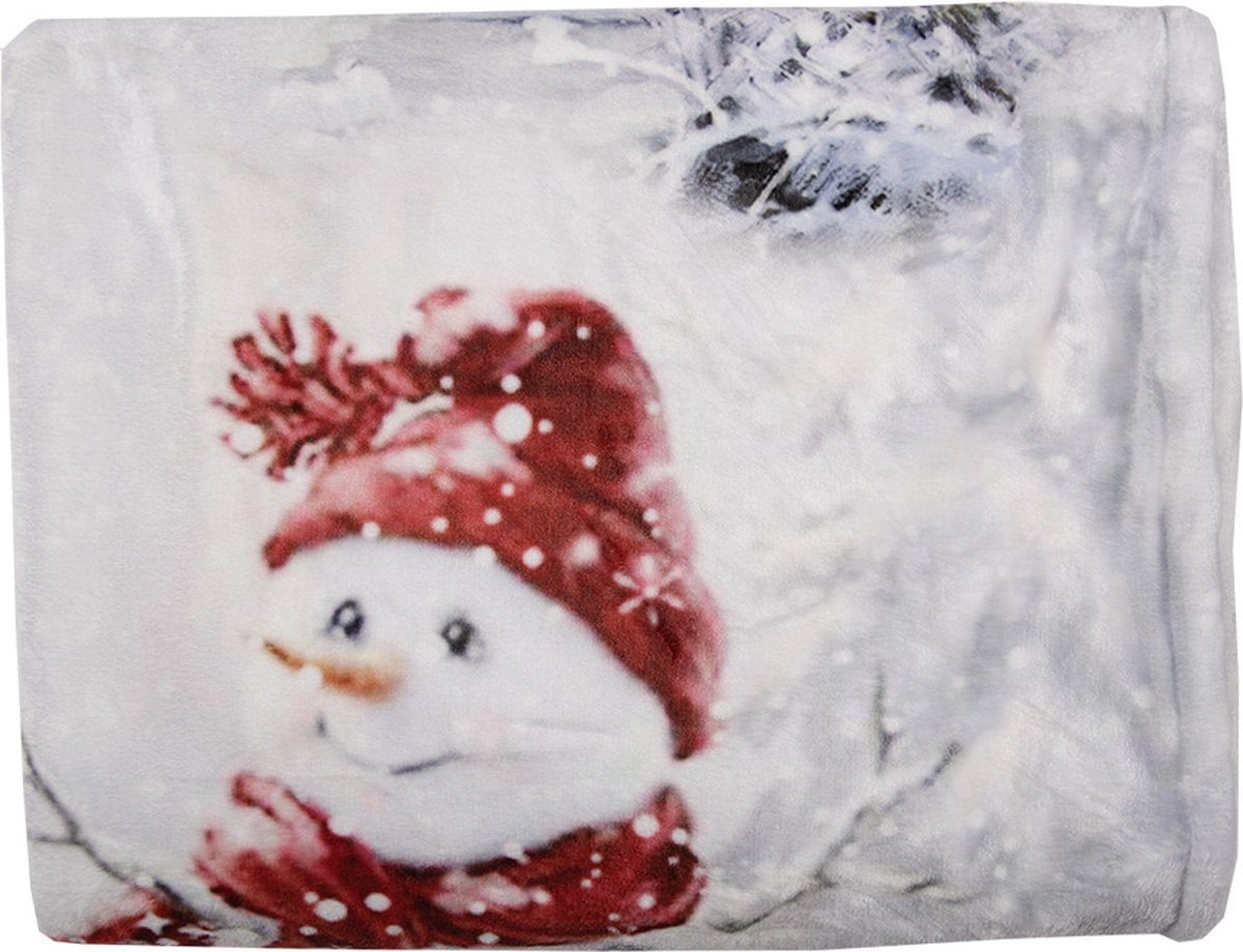 Clayre & Eef Plaid 130x170 cm Wit Rood Polyester Kerstman Deken