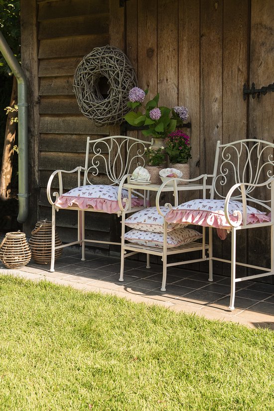 Clayre & Eef Keukenschort 70x85 cm Beige Roze Katoen Vlinders BBQ Schort Cadeau voor haar Kookschort