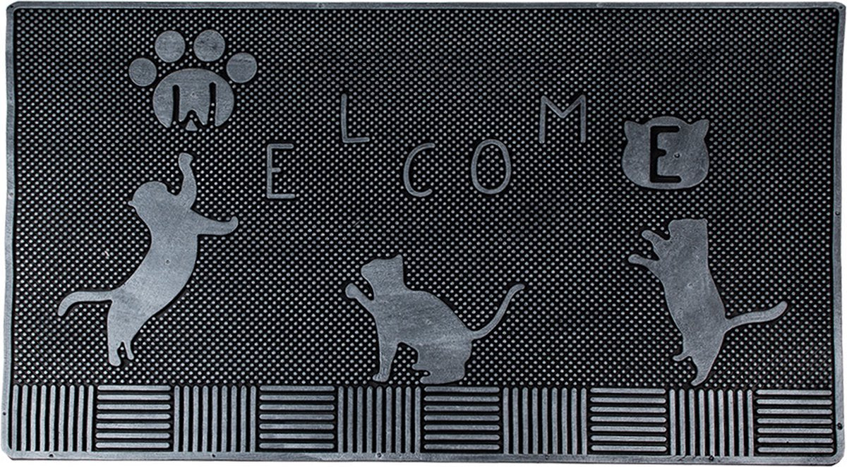 Clayre & Eef Deurmat 75x45 cm Zwart Rubber Rechthoek Katten Mat