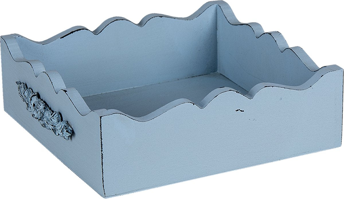 Clayre & Eef Servettenhouder 20x22x6 cm Blauw MDF Kunststof Bloemen Servethouder