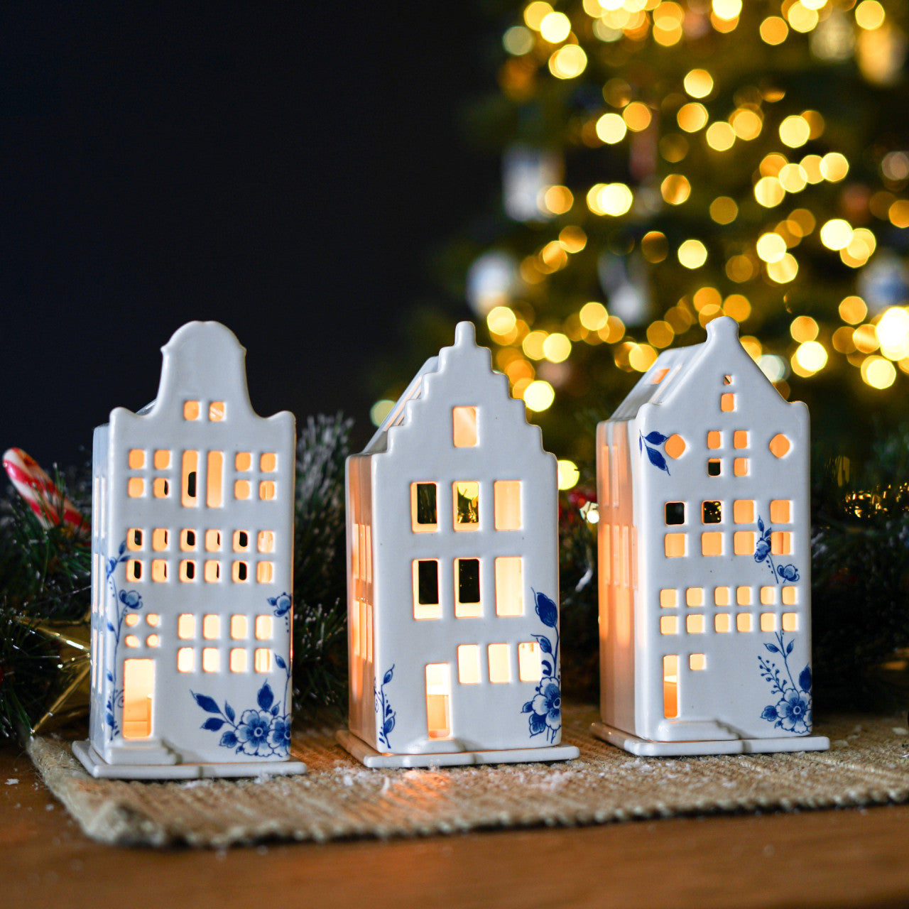 Waxinelichthouder huis klokgevel | Heinen Delfts blauw | Kerst | Delfts Blauw | Souvenir