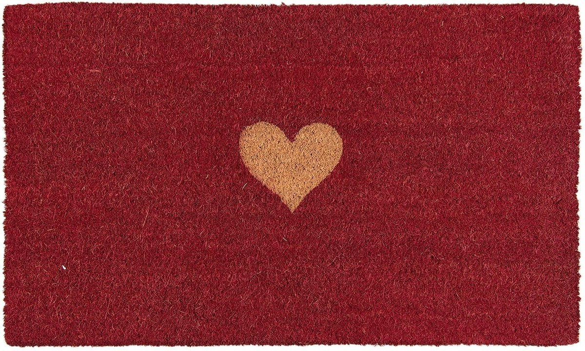 Clayre & Eef Deurmat 75x45 cm Rood Kokosvezel Rubber Rechthoek Hart Kokosmat Mat Schoonloopmat