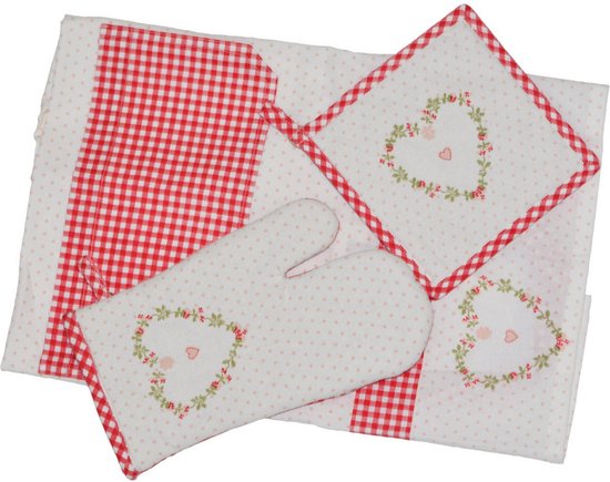 Isabelle Rose Heart - Keukentextielset - Schort - Pannenlap - Ovenhandschoen