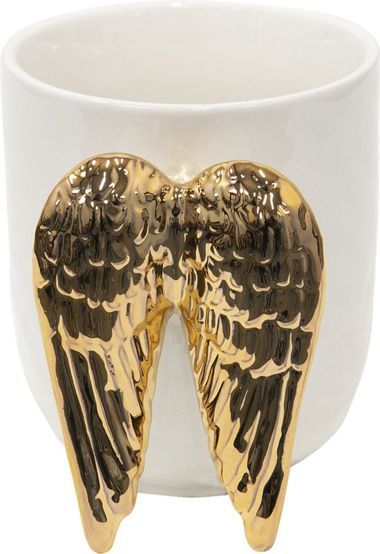 Clayre & Eef Mok 350 ml Wit Keramiek Vleugels Theemok Cadeau voor haar