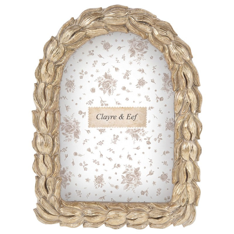 Clayre & Eef Fotolijst Goudkleurig met bloemmotief 10x15 cm