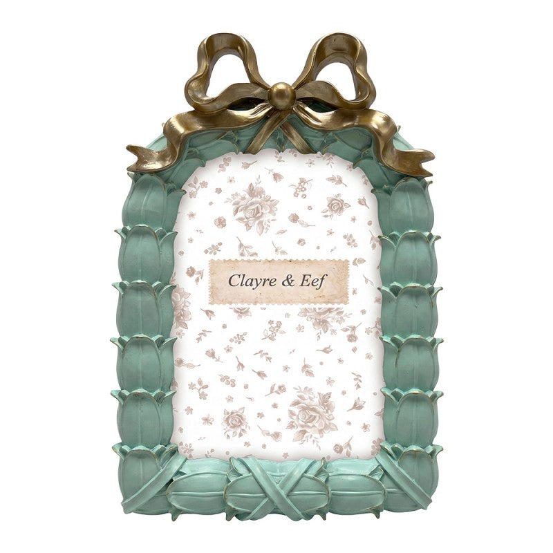 Clayre & Eef Fotolijst Groen/Goud met Strik – Romantische Fotolijst – Barok/Vintage Stijl 10x15