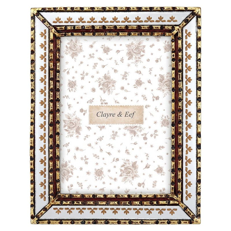 Clayre & Eef Fotolijst 13x18 cm – Antiek Goud/Wit – Brocante Bloemmotief