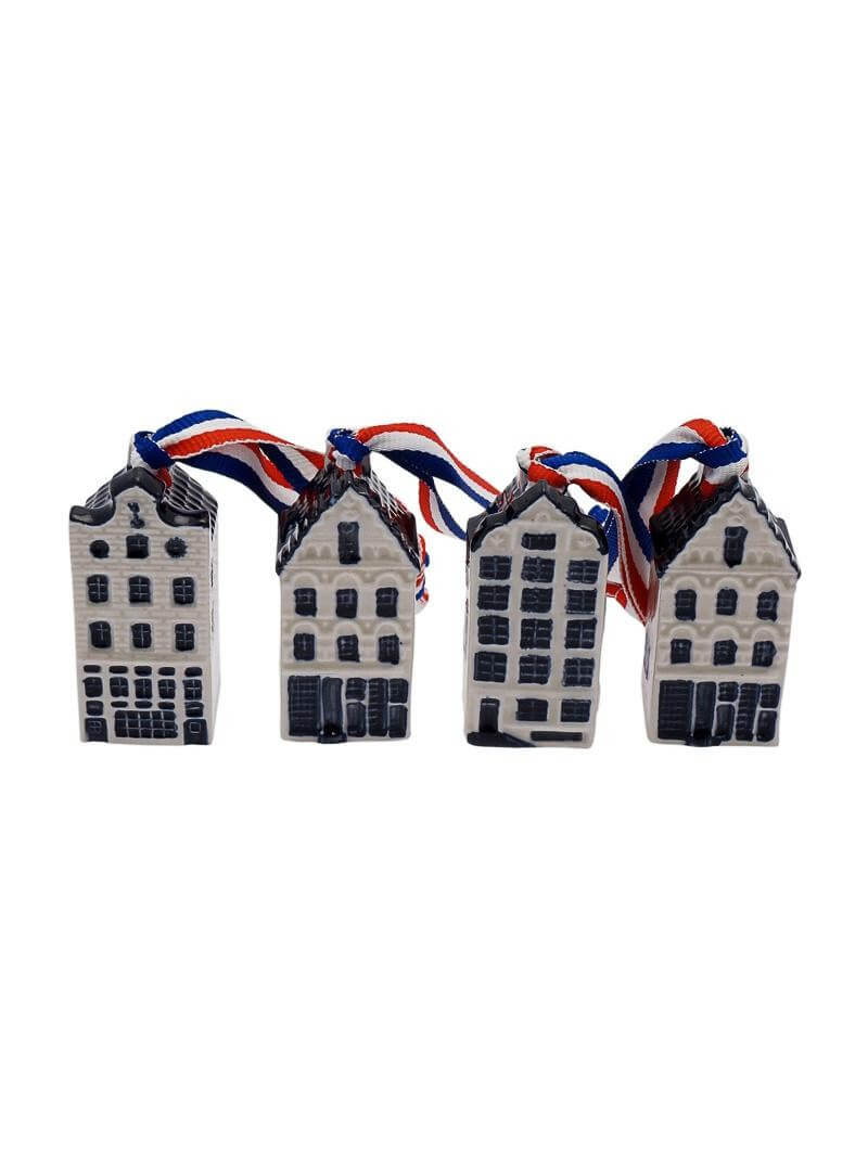 Kerstornament Mini huisjes - Delfts blauw - 5 cm - set van 4