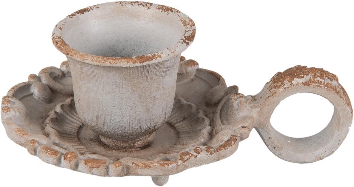 Clayre & Eef Kandelaar 9x6x4 cm Grijs Ijzer Kaarsenstandaard Kaarsenhouder