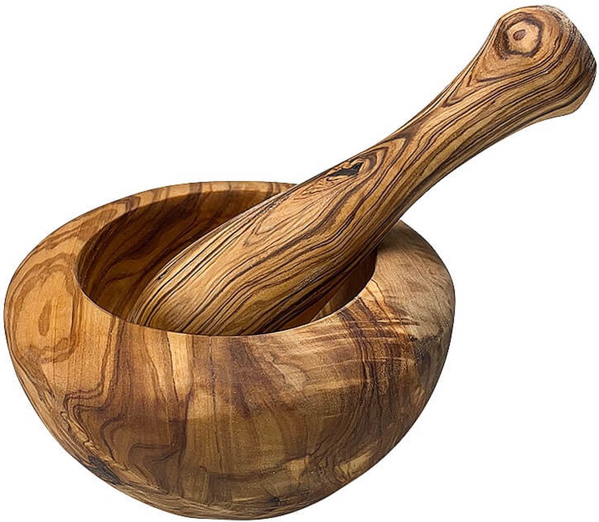 Olivenholz Erleben - Houten vijzel met stamper 12 cm - Olijfhout