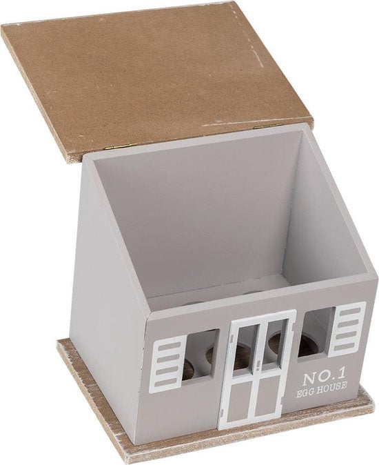 Clayre & Eef Eierkastje Huisje 20*14*18 cm Bruin Hout Egg house Eierhouder