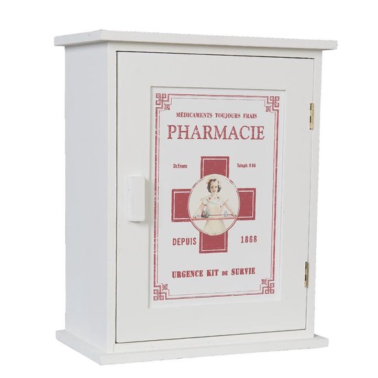 Clayre & Eef Medicijnkastje 24*13*30 cm Wit Hout Rechthoek Pharmacie Badkamerkast Hangend