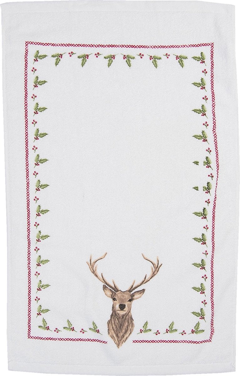 Clayre & Eef Gastendoekje 40x66 cm Beige Bruin Katoen Rechthoek Hert Toilet Handdoek Kleine Handdoek