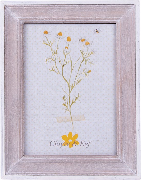 Clayre & Eef Fotolijst 10x15 cm Bruin Wit Hout Rechthoek Fotokader Wissellijst Foto Frame