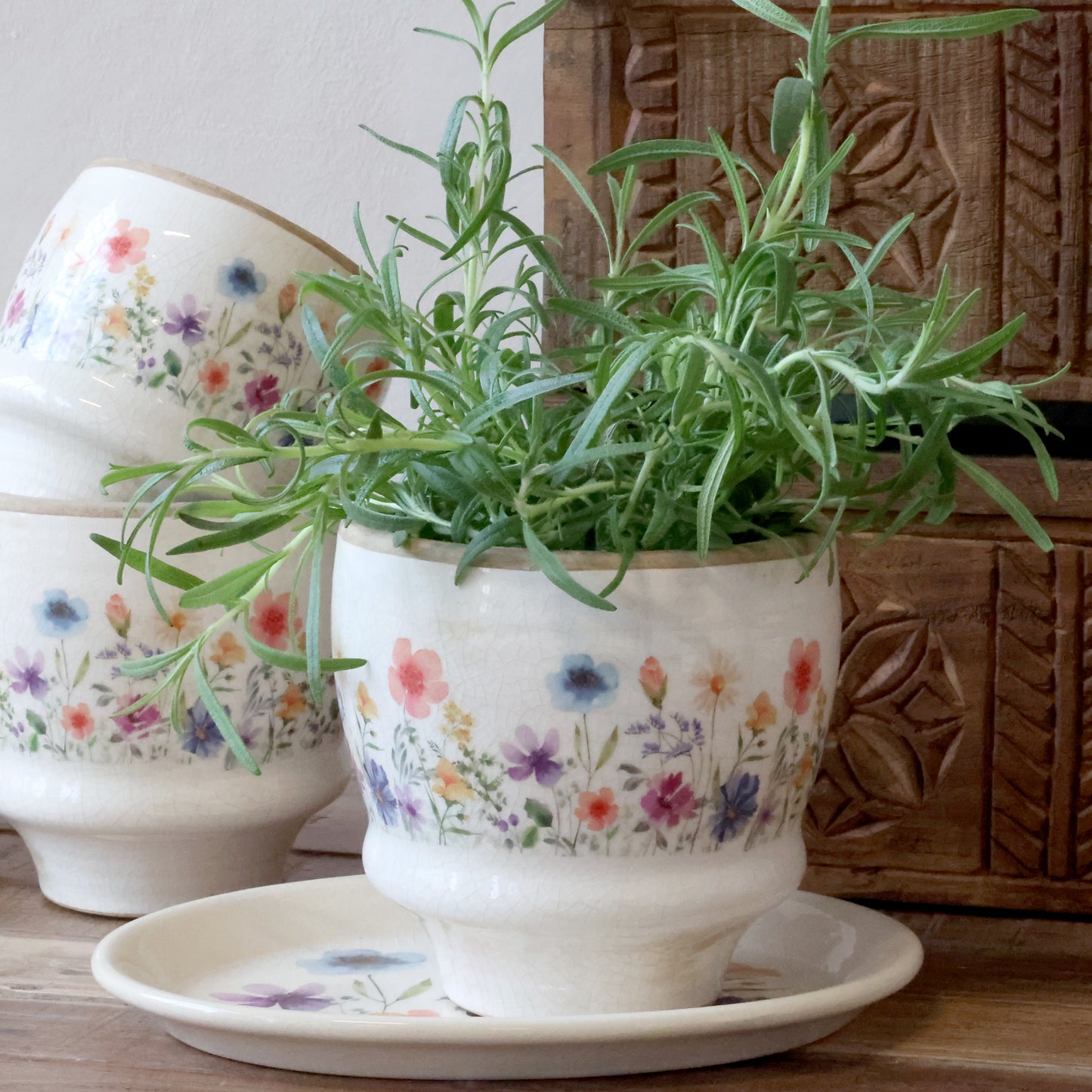 Chic Antique Fleurville Bloempot / Plantenpot – Met Wilde Bloemen decoratie – Frans-landelijke Decoratie