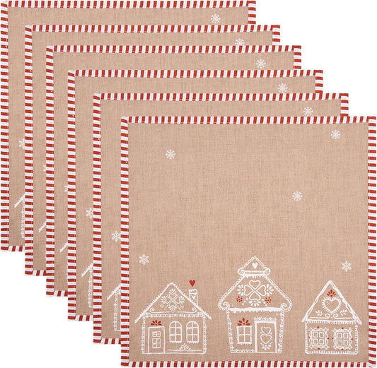 Clayre & Eef Servetten Katoen Set van 6 40x40 cm Bruin Katoen Gingerbread house