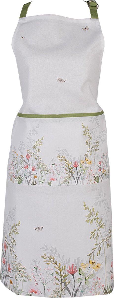 Clayre & Eef Keukenschort 70x85 cm Wit Katoen Bloemen