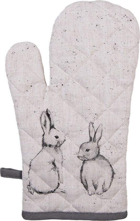 Clayre &amp; Eef Ovenwant 18x30 cm Beige Grijs Katoen Konijn