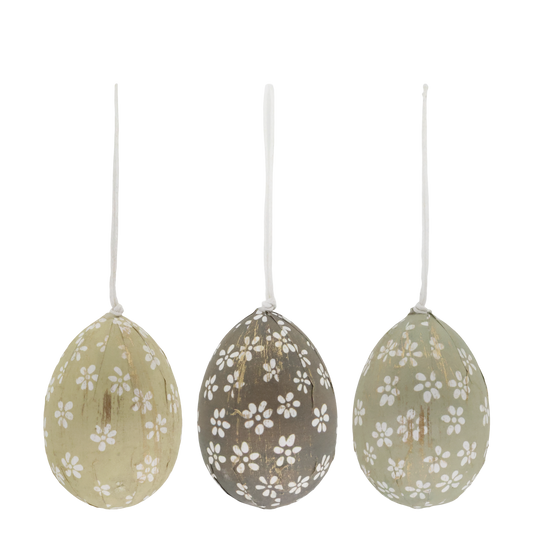 chic antique Paaseieren met Bloemen – Set van 3