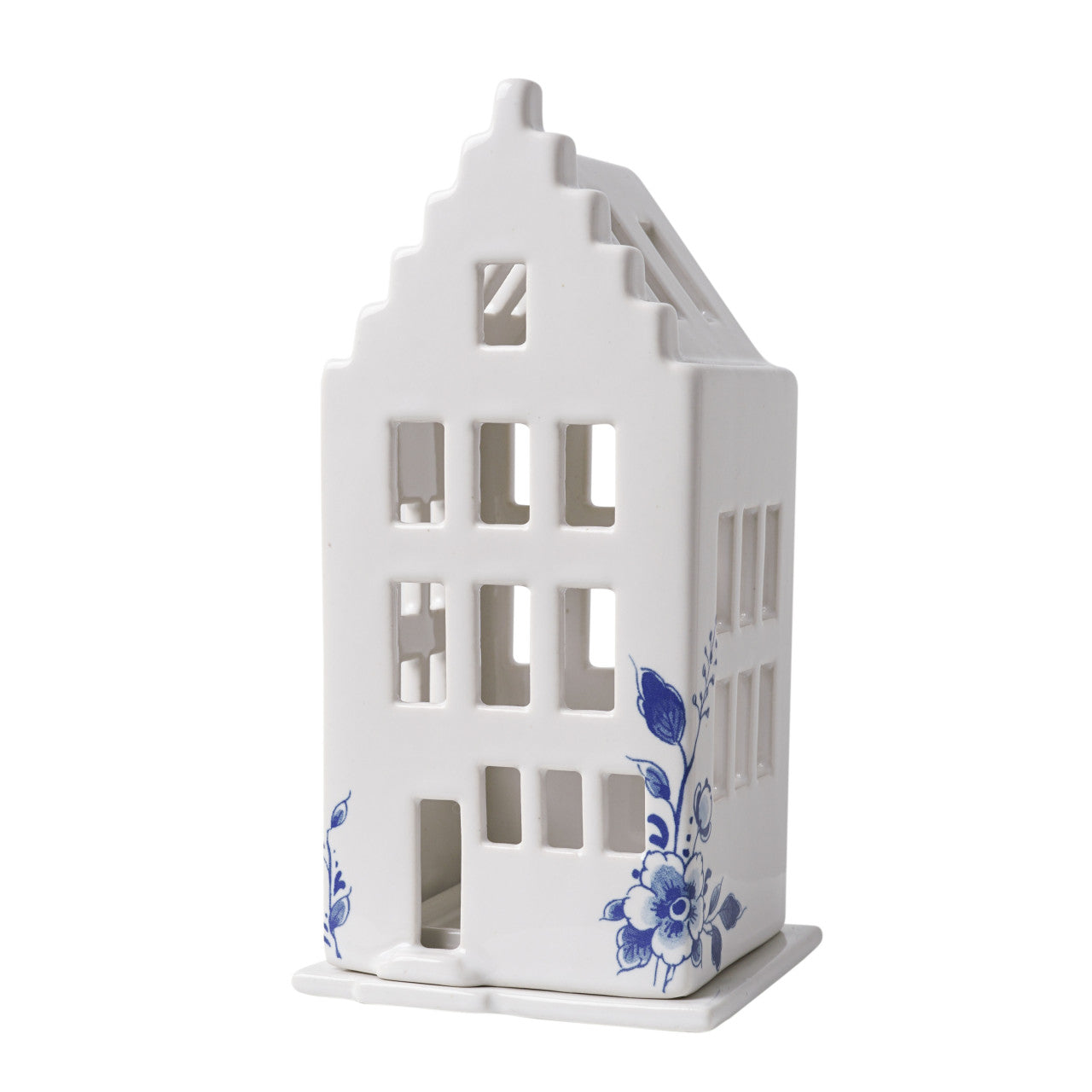 Waxinelichthouder huis trapgevel | Heinen Delfts blauw | Kerst | Delfts Blauw